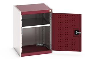 40010096.** Heavy Duty Bott cubio cupboard with perfo panel lined hinged doors. 525mm wide x 525mm deep x 700mm high with 1 x100kg capacity shelf....